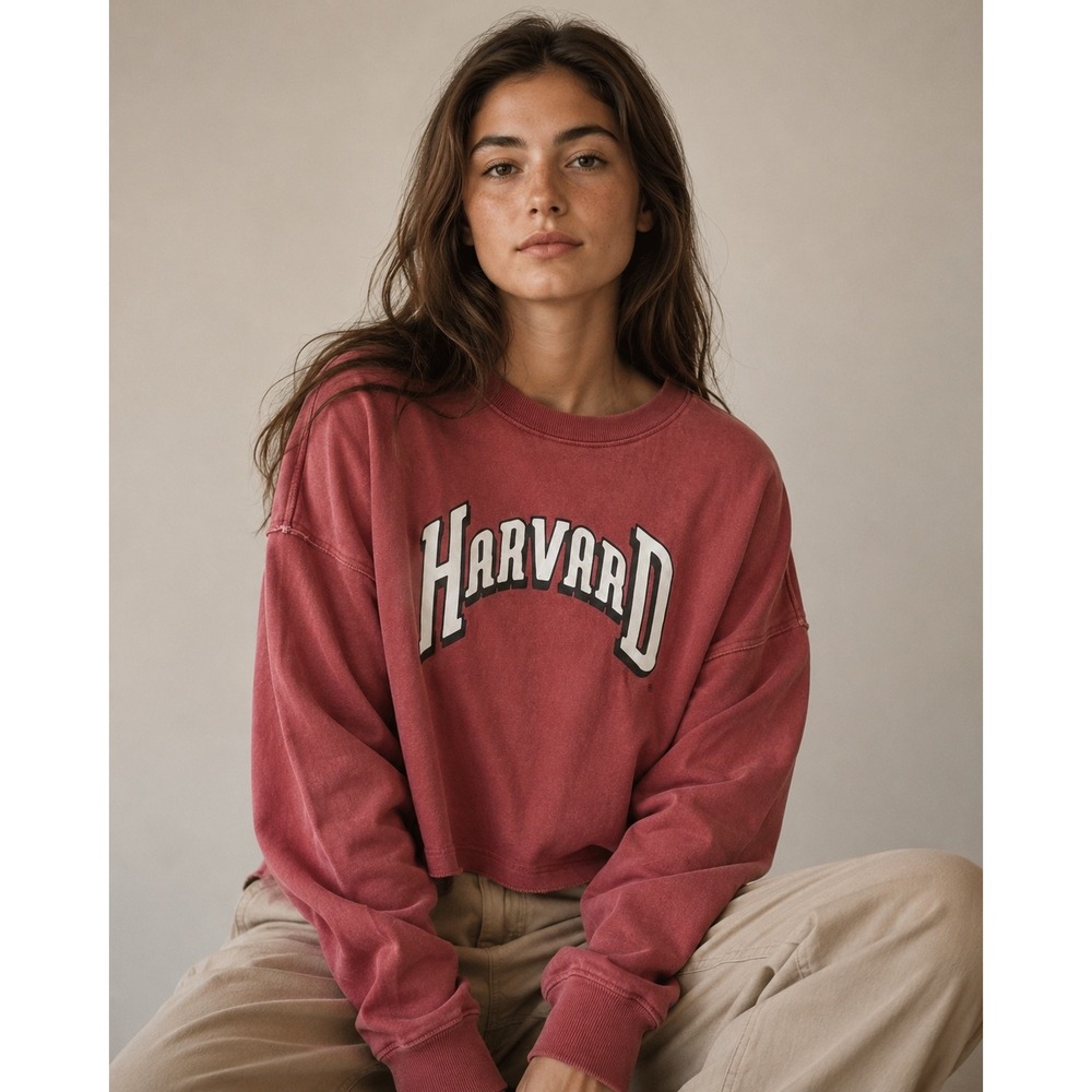 Charles River Apparel Harvard Crimson Red Cropped Sweatshirt Womens Size Large